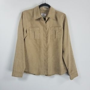 Liz Claiborne longsleeve faux suede blouse M tan